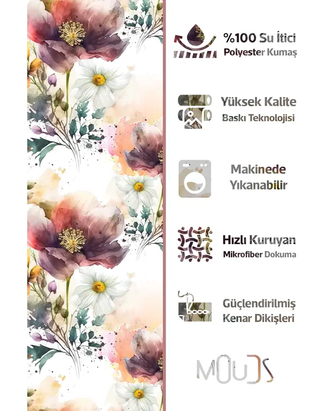 Shower Curtain, Floral Harmonisi Patterned Shower Curtain, Bathtub Curtain, Rings Included 175x200cm - BP-81 - 2