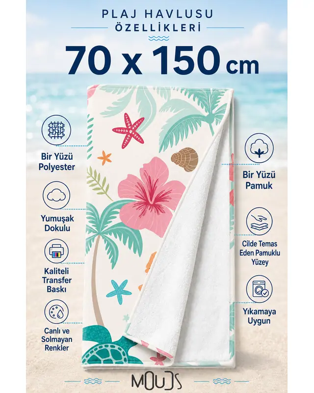 Dijital Baskılı 70x150cm Tropikal Ada Desenli Plaj Havlusu - Banyo Havlusu - Deniz Havlusu - 2
