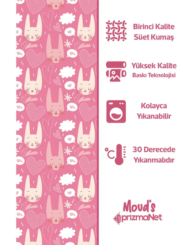 Love and Cat Patterned Printed Kids' and Baby Room Decorative Curtain - Set of 2 Panels - PRD-32 - 4
