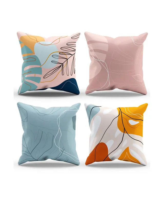 Double-Sided Printed Art Series-2 Pattern Set of 4 Coordinated Suede Cushion Cover - PLG151 - 2