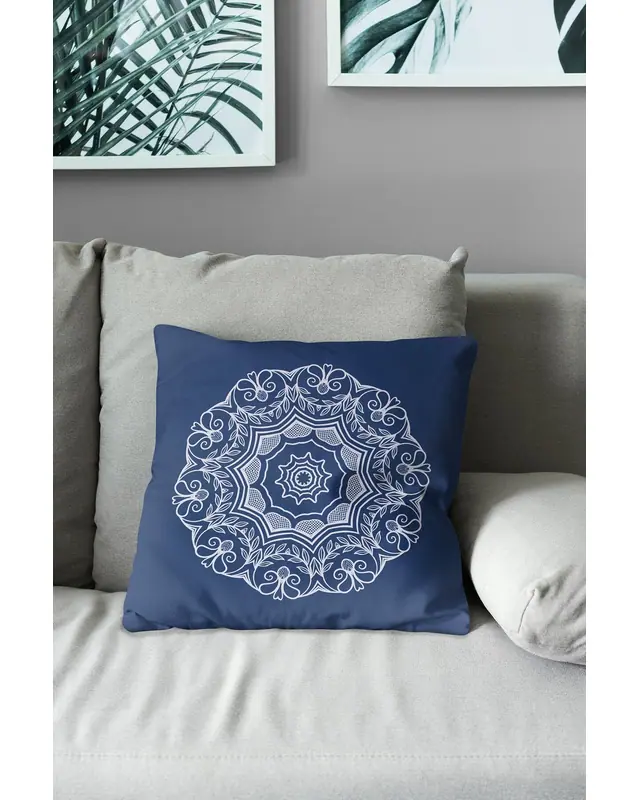Navy Mandala Line Pattern Double-Sided Printed Suede Cushion Cover - 3