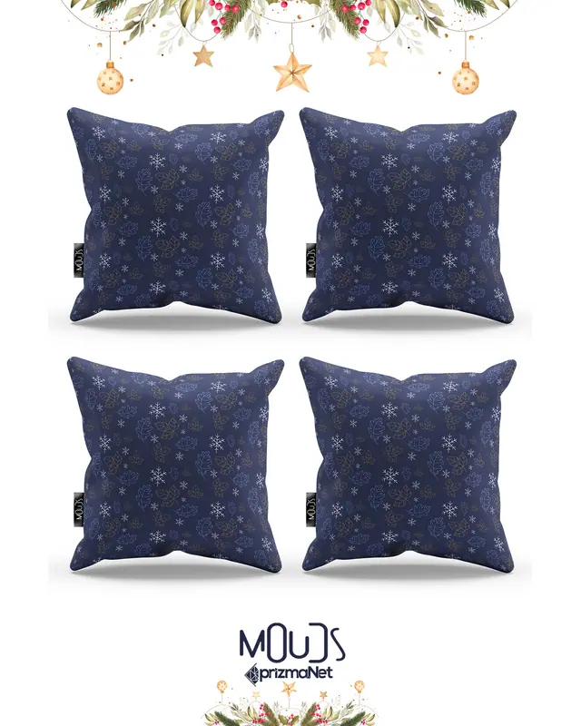 Double-Sided Printed Set of 4 Navy White Snowflakes Christmas Pattern Cushion Cover PL1135-4LÜ - 2