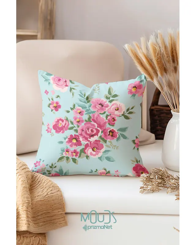 Çift Tarafı Baskılı Madame Spring Desenli Tekli Kırlent Kılıfı