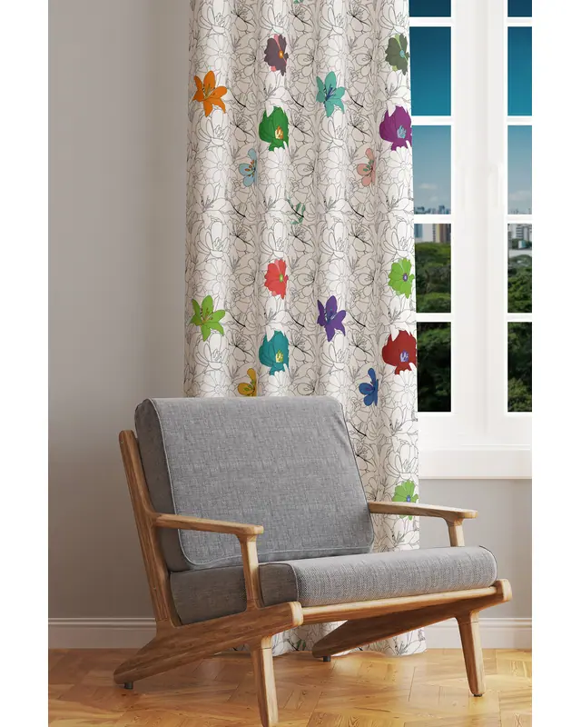 Floral Series Patterned Suede Living Room Decorative Curtain Printed Pencil Pleat - Single Panel - PRD-1007-TK