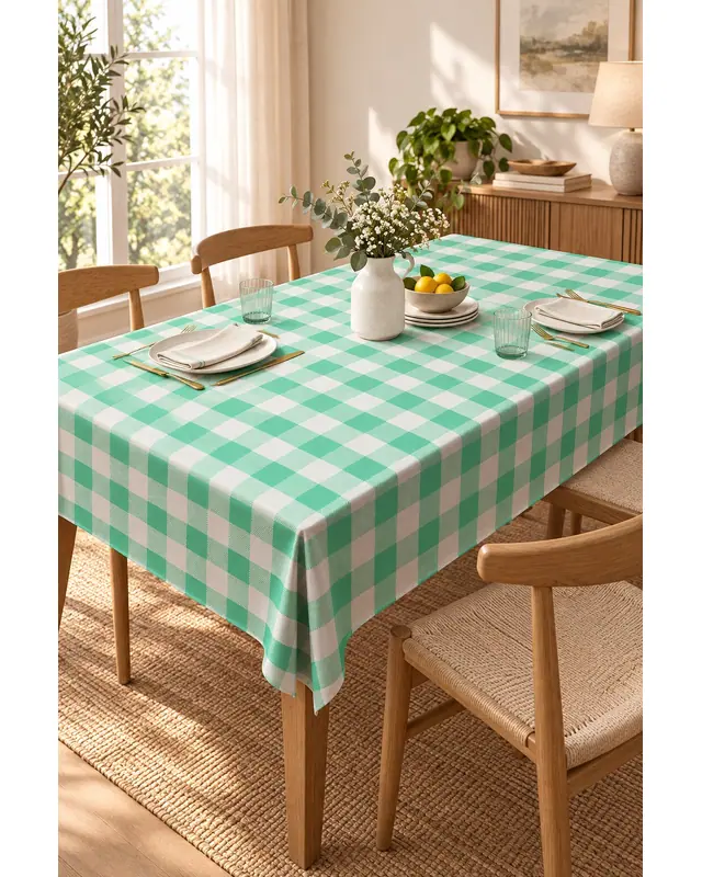 Green Gingham Rectangular Easy-Care Suede-Feel Tablecloth - MS-3000-YSL