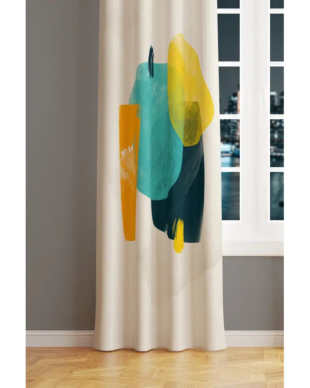 Colorful Oval Patterned Suede Living Room Decorative Curtain Printed Pencil Pleat - Single Panel - PRD-1110-TK - 2