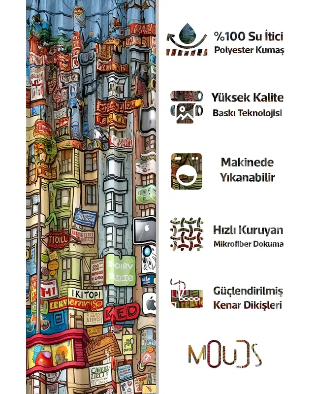 Shower Curtain, Colorful Streets Patterned Shower Curtain, Bathtub Curtain, Rings Included 175x200cm - BP-44 - 2