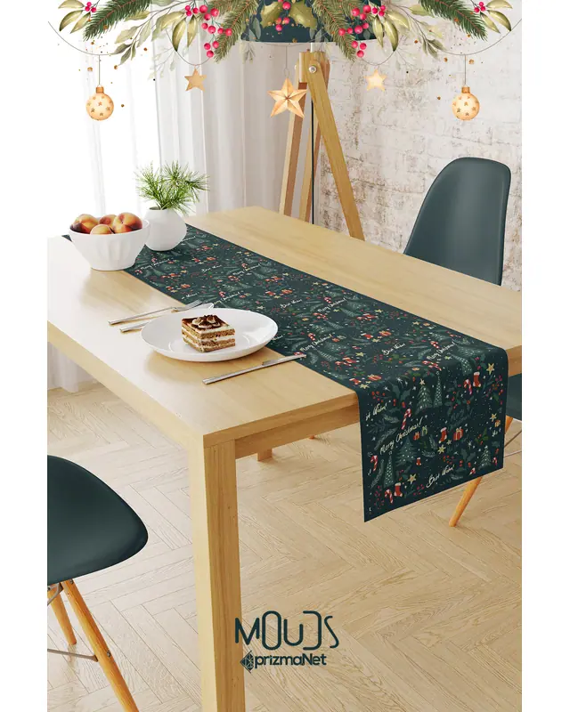 Green Merry Christmas Christmas Pattern Suede Table Runner - 2