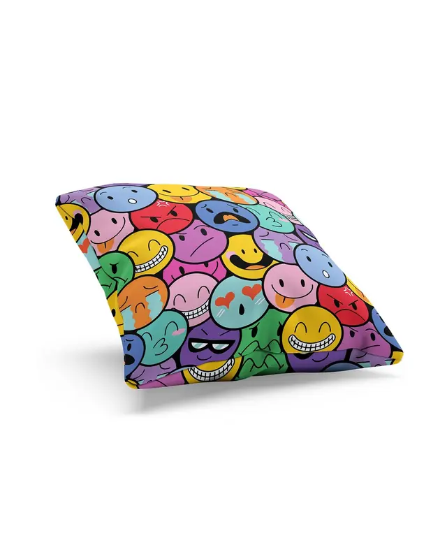 Emoji Pattern Double-Sided Printed Suede Cushion Cover - 2