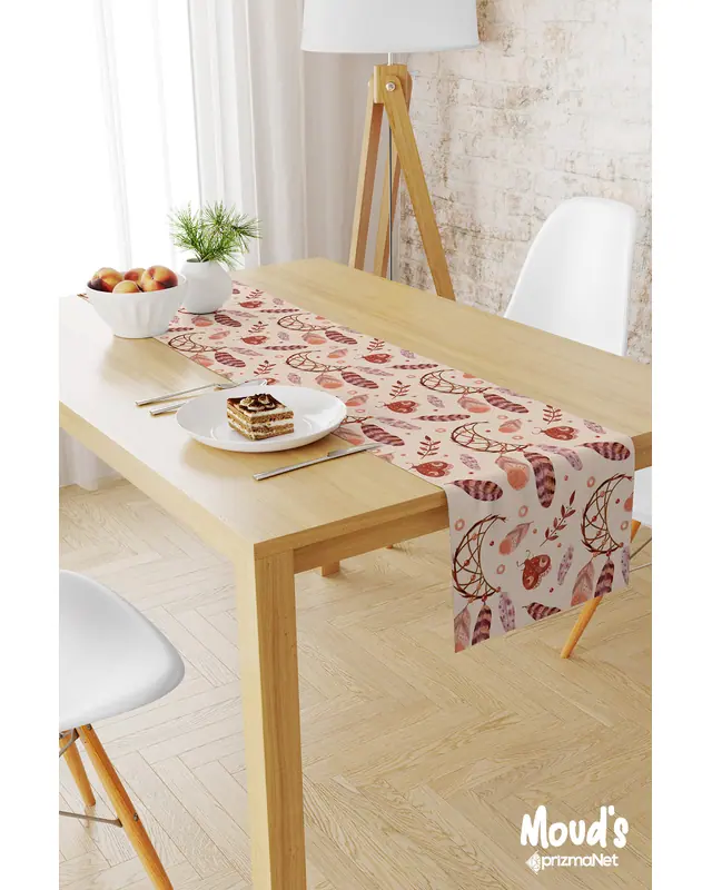 Brown Tüy Bohemian Pattern Printed Suede Table Runner