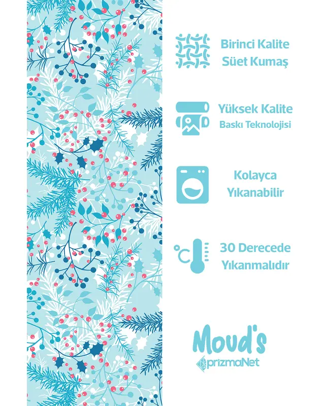 Winter Branches Pattern Printed Suede Table Runner - 3