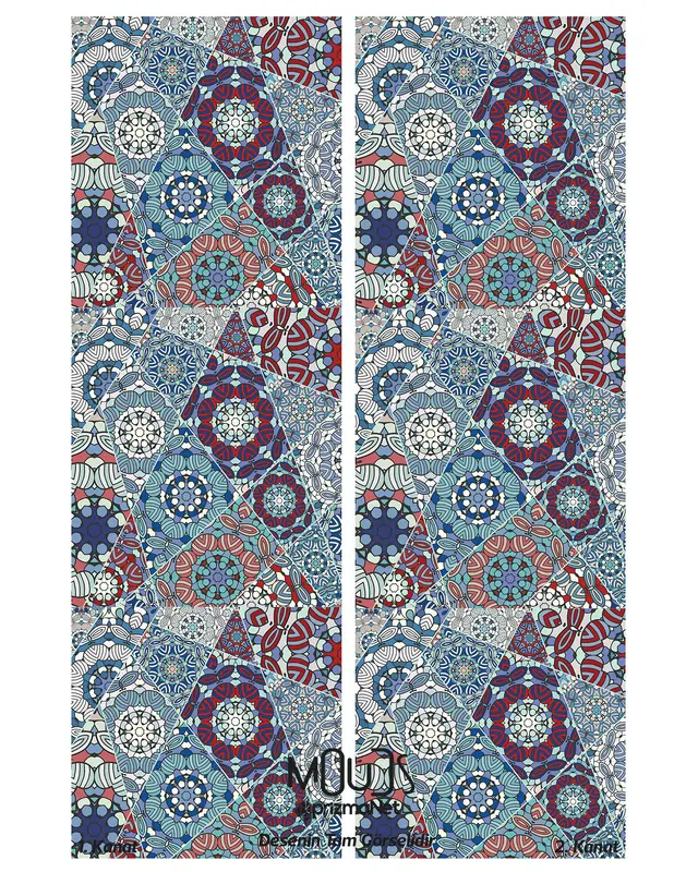 Mosque Tiles 1 Desenli Süet Oturma Odası Salon Fon Perde Ekstrafor Büzgü 2 Kanat Prd-1086 - 3
