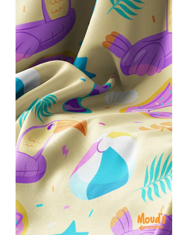 Sarı Su Topu ve Güneş Gözlüğü Desenli Baskılı Süet Runner Masa Örtüsü - 3