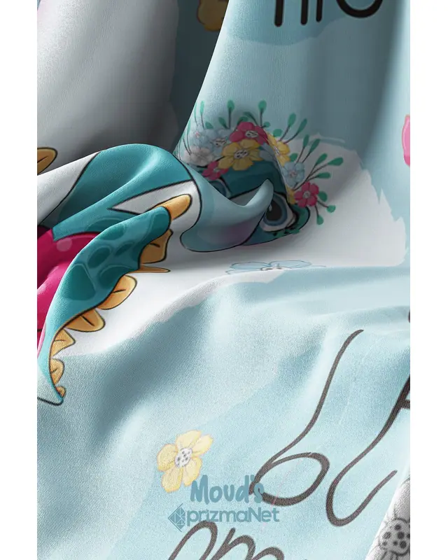 Minik Dinosaur Patterned Decorative Curtain Kids' and Baby Room Printed Suede Pencil Pleat - Single Panel - PRD-09-TK - 7