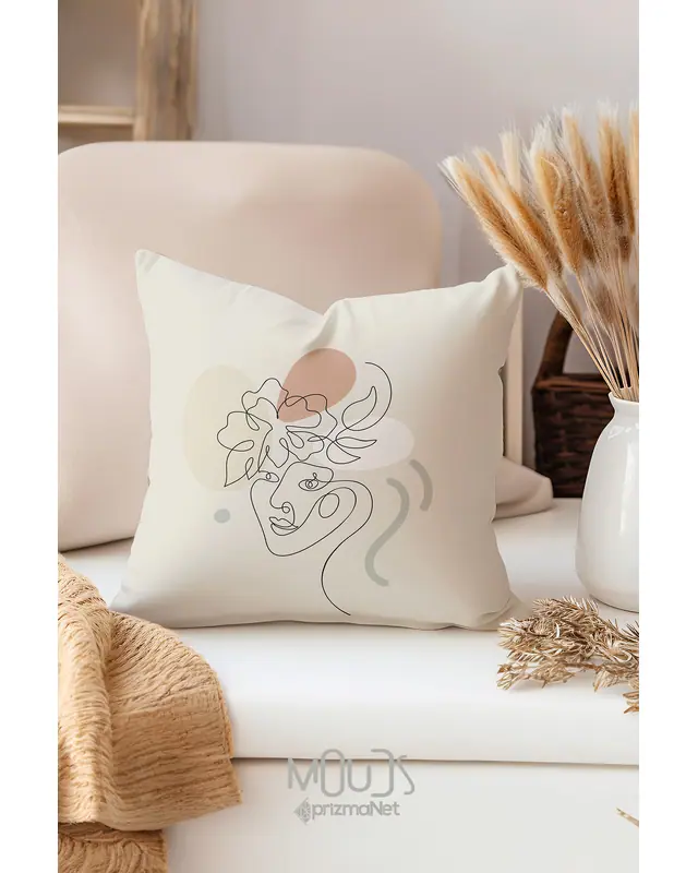 Double-Sided Printed One Line Woman Pattern Set of 4 Coordinated Suede Cushion Cover - 5