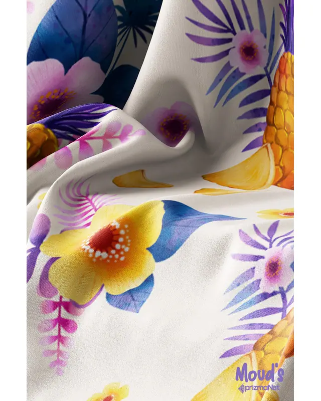 Colourful Ananas and Floral Pattern Printed Suede Table Runner - 3