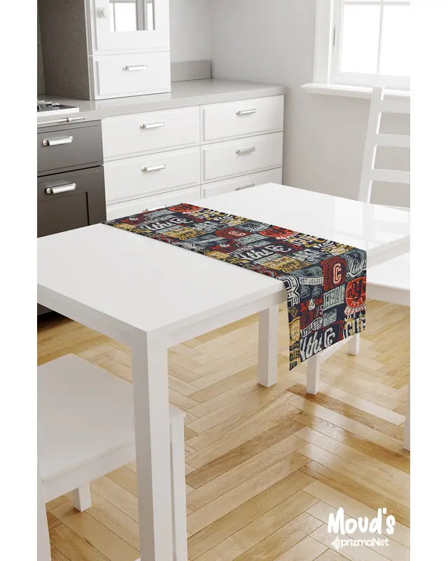 Amblem Pattern Printed Suede Table Runner - 2