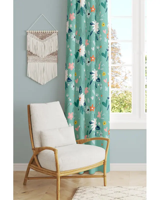Old Flower Patterned Suede Living Room Decorative Curtain Printed Pencil Pleat - Single Panel - PRD-1032-TK - 2
