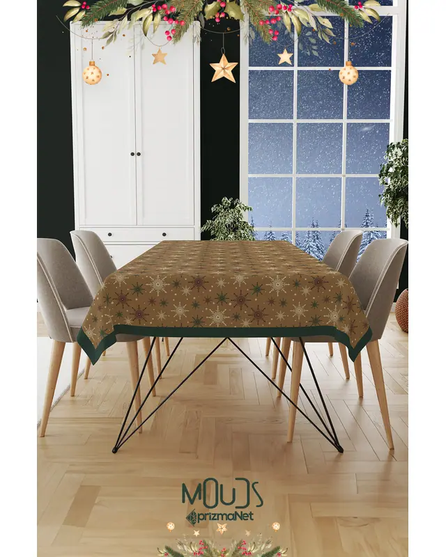 Brown Snowflakes Christmas Rectangular Easy-Care Suede-Feel Tablecloth - MS-276 - 2