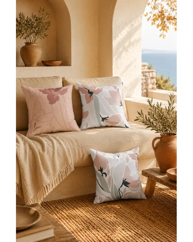 Double-Sided Printed Mirror Flower Pattern Set of 3 Coordinated Suede Cushion Cover - 5