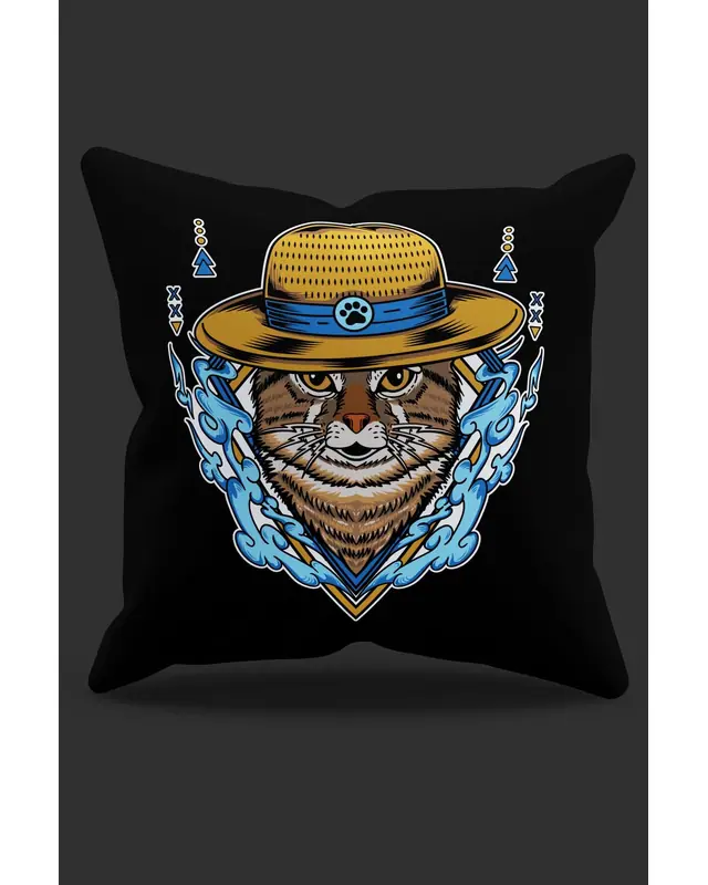 Black Wearing a Hat Cat Pattern Double-Sided Printed Suede Cushion Cover PL784 - 2