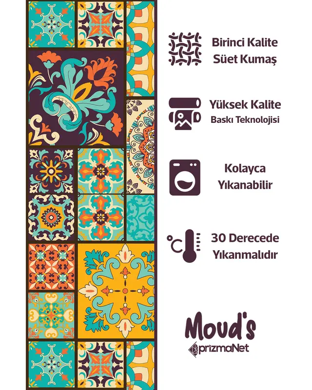 Osmanlı Desenli Baskılı Süet Runner Masa Örtüsü - 3