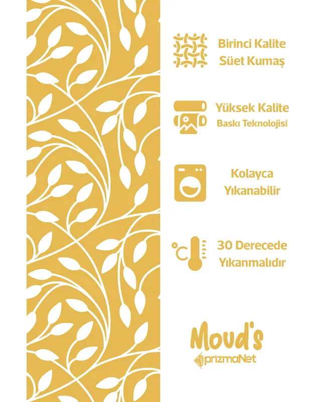 Yellow Flora Series Pattern Printed Suede Table Runner - 3