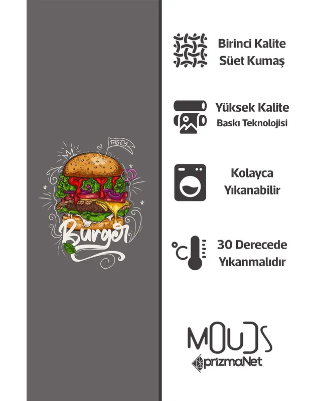Suede Textured Fabric Burger Patterned Kitchen Apron, Chef Apron, Waiter Apron, Restaurant Apron - MTF-57 - 4