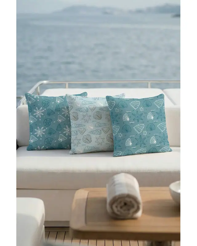 Set of 3 Sea Pattern Cushion Cover Water-Resistant Wipe-Clean Digitally Printed Boat and Yacht Decor SET03 - 2