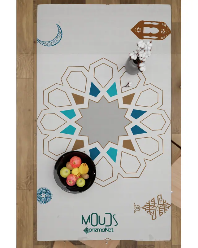 Ramazan Beşgen Desenli Süet Kumaş Dertsiz Masa Örtüsü Kare ve Dikdörtgen Ramadan - 6