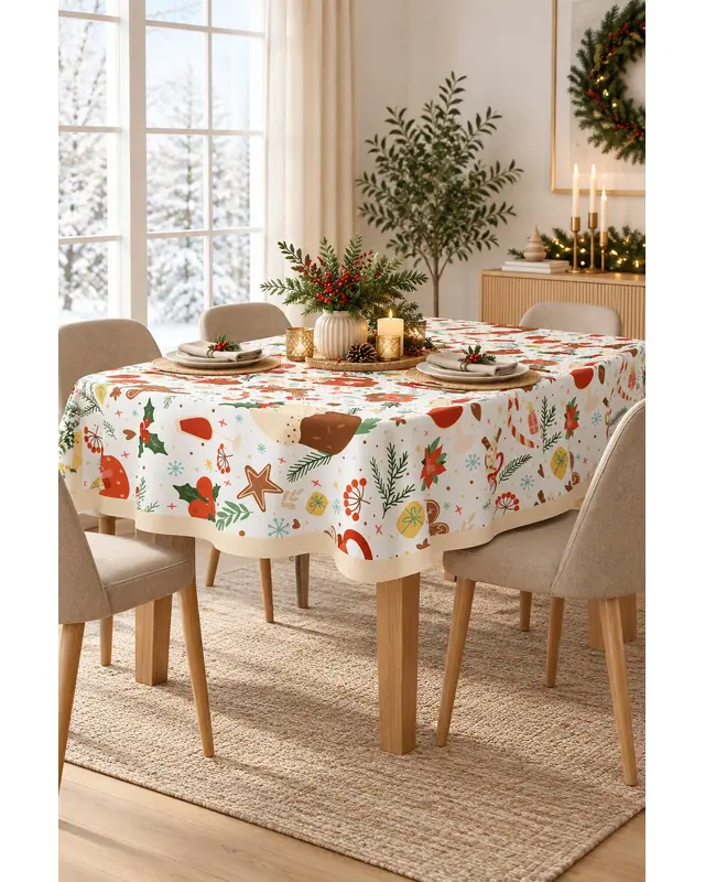 Christmas Cake Rectangular Easy-Care Suede-Feel Tablecloth - MS-200