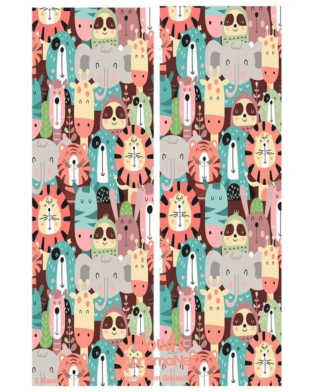 Colorful Animals Patterned Printed Kids' and Baby Room Decorative Curtain - Set of 2 Panels - PRD-07 - 3