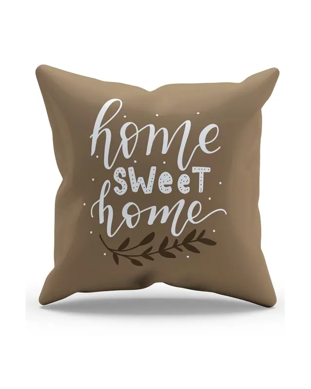 Çift Tarafı Baskılı Kahverengi Sweet Home Yazı Desenli Süet Kırlent Kılıfı - PL1110