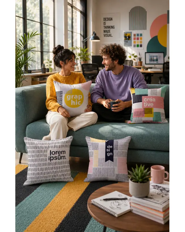 Double-Sided Printed Tasarımcı Series Pattern Set of 4 Coordinated Suede Cushion Cover - PLG156 - 2