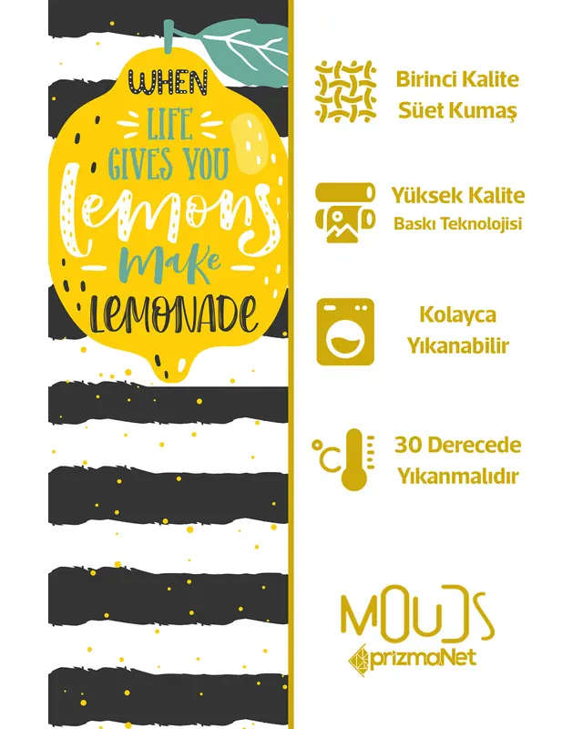 Süet Dokulu Kumaş Lemon 1 Desenli Mutfak Önlüğü, Aşçı Önlüğü, Garson Önlüğü, Restoran Önlük - 3