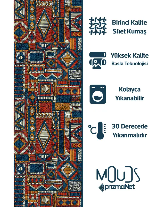 Anatolia 6 Desenli Süet Oturma Odası Salon Fon Perde Baskılı Ekstrafor Büzgü 2 Kanat PRD-1014 - 6