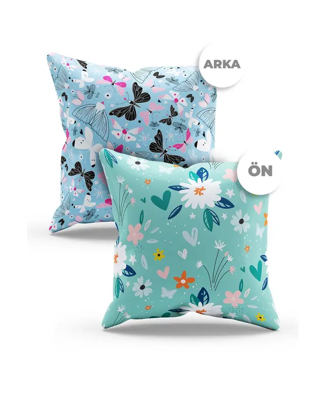 Green Blue Flowers Pattern Double-Sided Printed Single Cushion Cover - 3