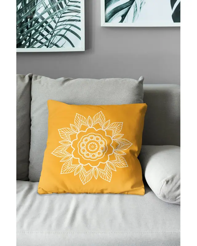 Orange Mandala Line Pattern Double-Sided Printed Suede Cushion Cover - 3