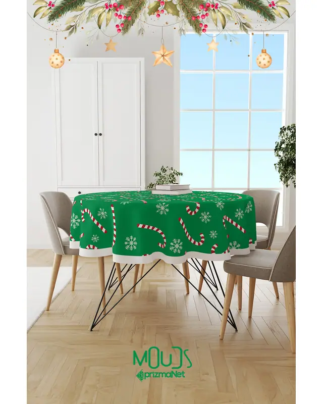 Green Christmas Candy Cane Rectangular Easy-Care Suede-Feel Tablecloth - MS-206 - 3