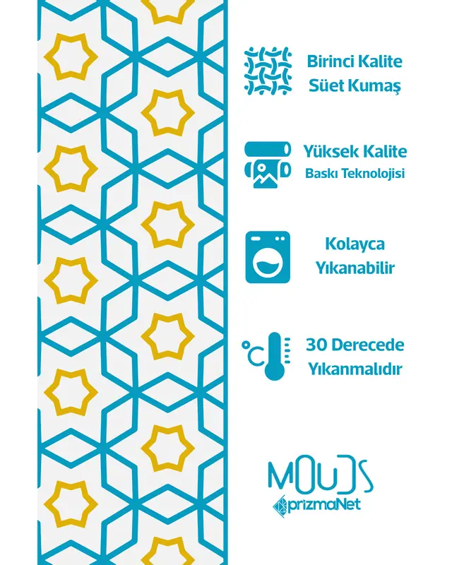 Blue Yellow Islamic Round Easy-Care Suede-Feel Tablecloth - MSY-218 - 5