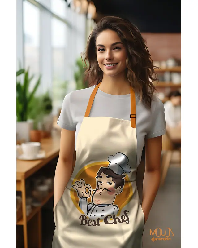 Suede Textured Fabric Best Chef Man Patterned Kitchen Apron, Chef Apron, Waiter Apron, Restaurant Apron - MTF-58 - 2