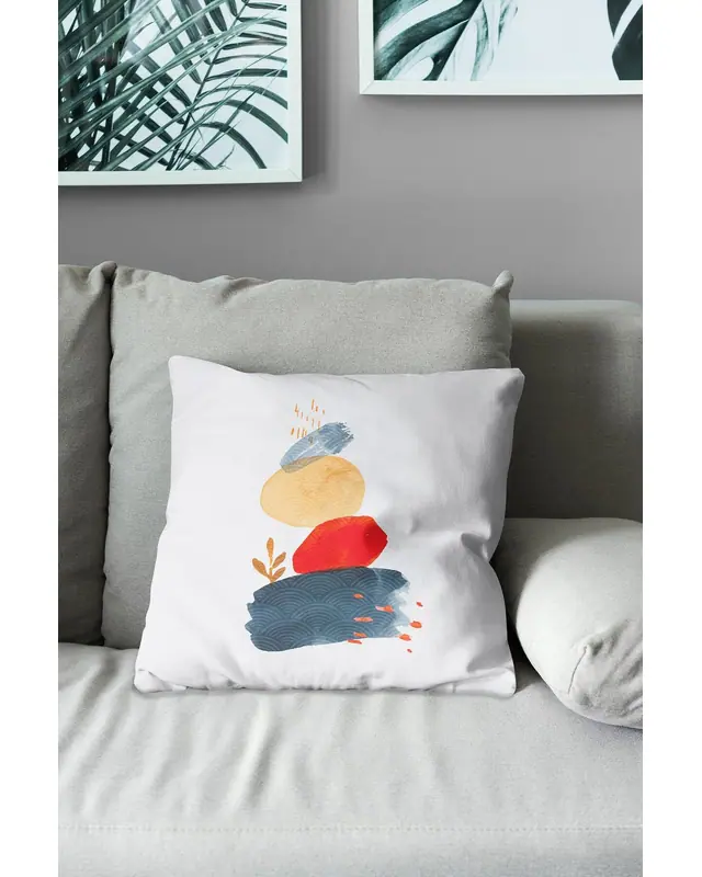 Double-Sided Printed Japon Taşı Pattern Set of 3 Coordinated Suede Cushion Cover - 3