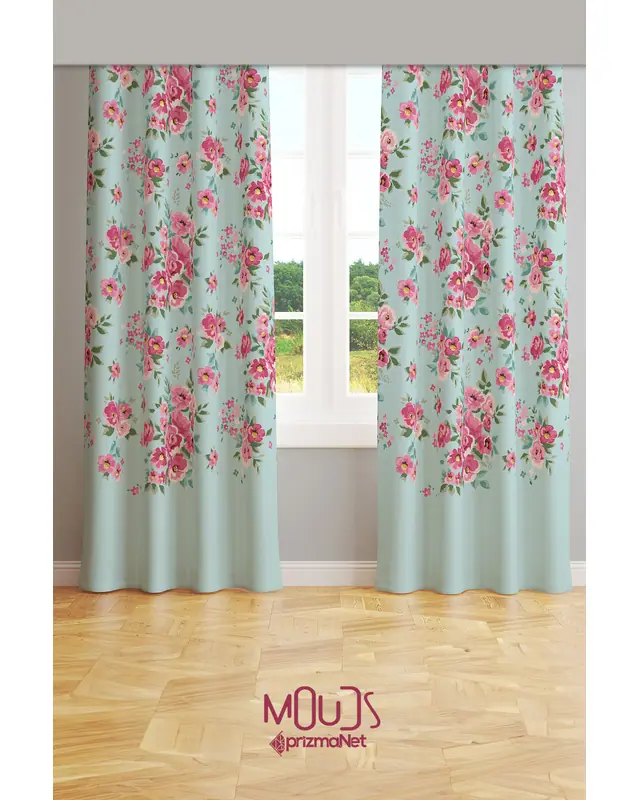 Madame Spring Patterned Suede Living Room Decorative Curtain Printed Pencil Pleat - Set of 2 Panels - PRD-1027 - 2