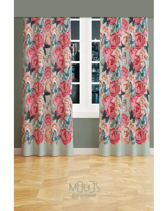 Classic Pattern 3 Patterned Suede Living Room Decorative Curtain Printed Pencil Pleat Body 10 - Set of 2 Panels - PRD-1039 - 2