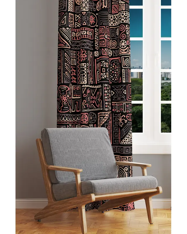 Hitit Figure 1 Patterned Suede Living Room Decorative Curtain Printed Pencil Pleat - Single Panel - PRD-1013-TK - 3