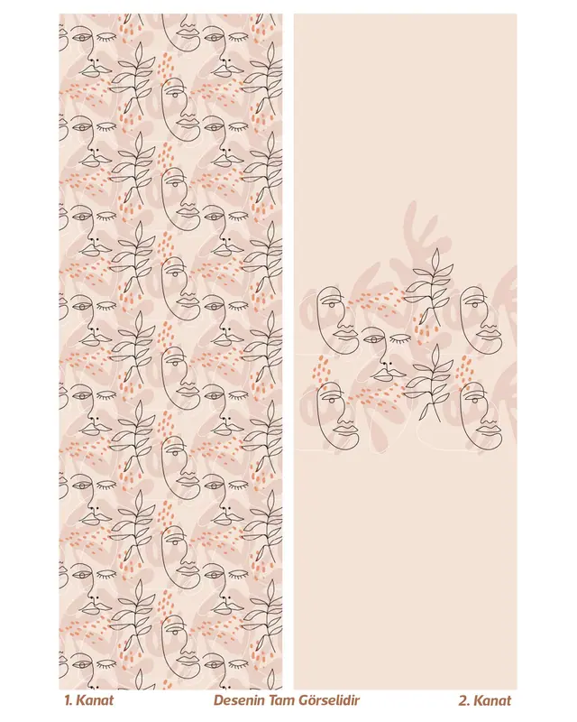 One Line Woman Patterned Suede Living Room Decorative Curtain Printed Pencil Pleat - Set of 2 Panels - PRD-1105 - 3