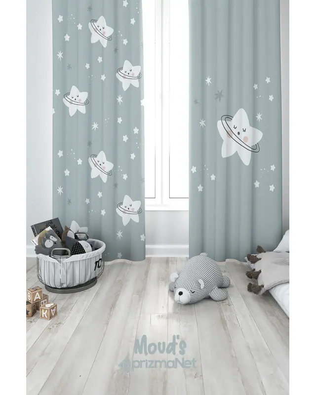 Tatlı Yıldız Desenli Baskılı Çocuk ve Bebek Odası Fon Perdesi 2 Kanat - PRD-13