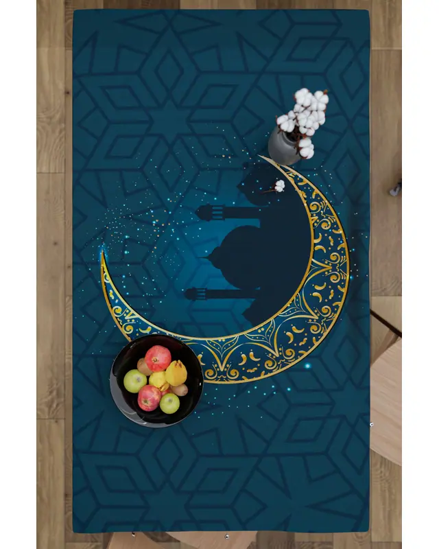Ramadan Moon And Mosque Silhouette Rectangular Easy-Care Suede-Feel Tablecloth - MS-256 - 6