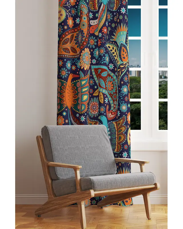 Anka Patterned Suede Living Room Decorative Curtain Digital Printed Pencil Pleat - Single Panel - PRD-1064-TK - 2