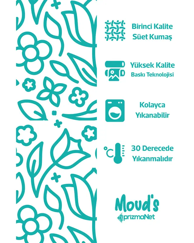 Beyaz Flora Serisi Desenli Yuvarlak Süet Dertsiz Masa Örtüsü - 2